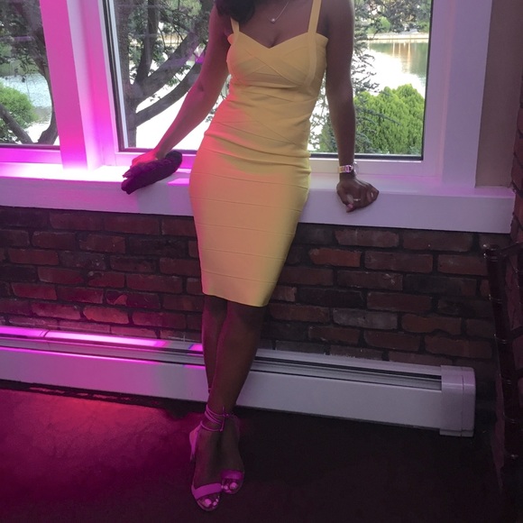 Yellow Bodycon Bandage Straps Dress - Picture 3 of 3
